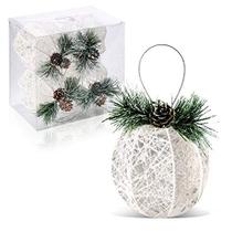 Enfeites de bola de Natal, 4pc Set branco pinha de rattan fio de corda árvore de Natal ornamento árvores de Natal decorações de festa de casamento - ZHANYIGY