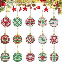 Enfeites De Bola De Natal Com Strass, 15 Peças/Conjunto, Pintura Diamante DIY, Chaveiros De Cristal Enfeites De Bola De Natal Com Strass, 15 Peças/Conjunto, Pintura Diamante DIY, Chaveiros De Cristal
