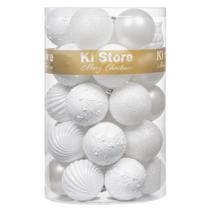 Enfeites de bola de Natal KI Store White 6 cm 34 unidades com ganchos