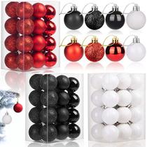 Enfeites de bola de Natal pequenos, 72 PCes 30mm/1.2 polegadas Mini Shatterproof Decorações da árvore de Natal com 3 cores de purpurina, bolas decorativas da árvore suspensa de Natal para a decoração da casa da festa (branco, preto, vermelho)