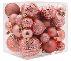 Enfeites de bola de Natal Rose Gold Decorações da árvore de Natal com corda de pendurar-36pcs enfeites de Natal à prova de quebra conjunto com 6 estilos em 3 tamanhos (pequeno médio grande)