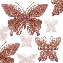 Enfeites de borboleta de árvore de Natal 16 peças em ouro rosa