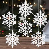 Enfeites de floco de neve branco, 6 pacote de grandes decorações de floco de neve de plástico flocos de neve decorações de Natal, decorações de floco de neve suspenso para o inverno Wonderland Christmas Tree Christmas Decorating - Ptyfavor