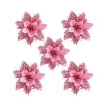 Enfeites De Flores De Natal Com Glitter, 5 Peças, Decorações Para Árvore De Natal, Presentes De Ano