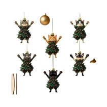 Enfeites De Natal De Gato De Madeira Fofos, 6 Peças, Pingentes De Gato 2D Planos, Decoração Para Enfeites De Natal De Gato De Madeira Fofos, 6 Peças, Pingentes De Gato 2D Planos, Decoração Para