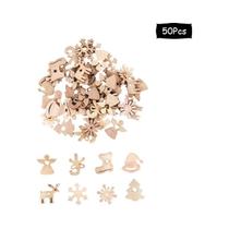 Enfeites De Natal De Madeira Natural Em Forma De Papai Noel E Floco De Neve, 50 Peças, Artesanato