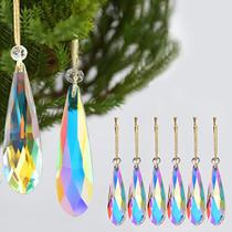 Enfeites de Natal de vidro de cristal, 6Pcs Teardrop Prism cristais suspensos para a árvore de Natal, peças centrais, casamento, decoração da festa (Crystal AB) - LÈFERS