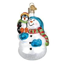 Enfeites de Natal do Velho Mundo: Boneco de Neve com Pinguim Pal Glass Blowown Holiday Ornament para a árvore de Natal - Old World Christmas
