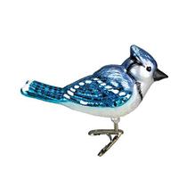 Enfeites de Natal do Velho Mundo: Coleção Bird Watcher Glass Blowown Ornaments para a árvore de Natal, Bright Blue Jay