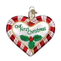 Enfeites de Natal do Velho Mundo: Peppermint Candy Glass Blowown Ornaments para a árvore de Natal, coração de hortelã-pimenta, Multicolor, 3.000