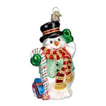 Enfeites de Natal do Velho Mundo: Snowman Assortment Glass Blowown Ornaments para a árvore de Natal, Candy Cane Snowman, Vermelho (24068)