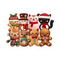 Enfeites De Natal Em Forma De Gato De Madeira Artificial Com 8 Peças E Laço Para Pendurar, Decoração