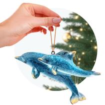 Enfeites de Natal para colorir golfinhos azuis pintados à mão