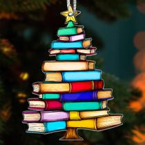 Enfeites de Natal Stack of Books Suncatcher 2024 Thanksgiving
