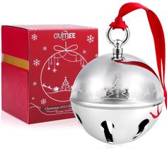 Enfeites de sino de Natal OUMEE 2024 Silver em Aço Inoxidável Enfeites de sino de Natal OUMEE 2024 Silver em Aço Inoxidável