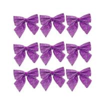 Enfeites Natal Kit 16 Lacinho Roxo Glitter 6cm