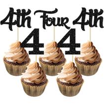 Enfeites para Cupcake Ephlyn 24 Unidades 4º Aniversário Glitter Preto