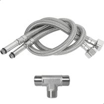 Engate Flexível Misturador Monocomando Mangueira 50cm Aço Inox Par Adaptador em Metal Inox Conector T Para Torneira ½ Polegada Conexão Junção Te BSP