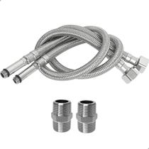 Engate Flexível Misturador Monocomando Mangueira 50cm Aço Inox Par Com Niple Rabicho Água Quente Fria Torneira Banheiro Cozinha Conexões Macho x Macho Engate Flexível Misturador Monocomando Mangueira 50cm Aço Inox Par Com Niple Rabicho Água Quente Fria Torneira Banheiro Cozinha Conexões Macho x Macho
