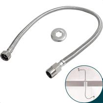 Engate Mangueira Flexível Trançado 80cm Aço Inox Macho x Femea Rabicho 1/2 Entrada Ligação Água Quente Fria Lavadora Caixa Acoplada Vaso Sanitário