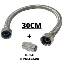 Engate Mangueira Flexível Trançado Aço Inox 30cm Com Rosca Fêmea/Fêmea 1/2 Polegada Banheiro Cozinha Engate Mangueira Flexível Trançado Aço Inox 30cm Com Rosca Fêmea/Fêmea 1/2 Polegada Banheiro Cozinha