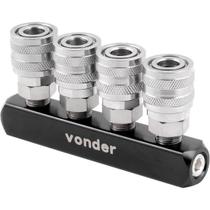 Engate rápido fêmea quádruplo com rolete 1/4" zincado para ar comprimido - Vonder Engate rápido fêmea quádruplo com rolete 1/4" zincado para ar comprimido - Vonder