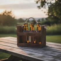 Engradado De Madeira Envelhecido Para Cervejas - 7 Long Neck Engradado De Madeira Envelhecido Para Cervejas - 7 Long Neck