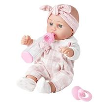Enjoyin 12'' Soft Baby Doll na caixa de presente com panos cor-de-rosa, chupeta, 13''x13'' cobertor macio de microtecido, e mamadeira de alimentação