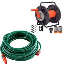 Enrolador De Mangueira Parede Suporte + Mangueira 20M Tramontina Jardim 1 2" Flex Anti Torçao