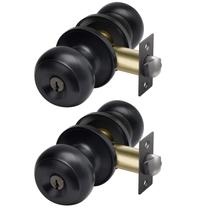 Entrada de hardware CML Door Knob com fechadura e chave, preto fosco, pacote com 2