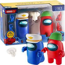 Entre as figuras de ação dos EUA Dois dos quatro colecionáveis de 4,5 polegadas de altura Entre nós, brinquedos e mini brinquedos jogáveis Blue Ghost e Red Crewmate com 5 acessórios: Chapéus e Mãos