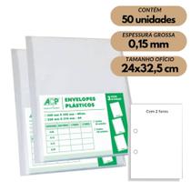 Envelope Plastico Acp Oficio 2 Furos 0,15mm C/50 Grosso 240X325mm