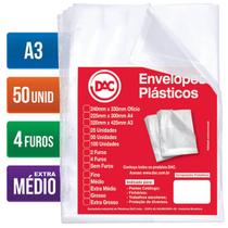 Envelope Plastico DAC A3 Espessura EXTRA Medio e 4 Furos 50 UNID