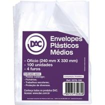 Envelope Plástico Ofício 4 Furos Médio 0,10MM Pacote com 100