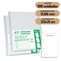 Envelope Saco Plástico A4 Acp 0,06mm 2 Furos C/100 Fino