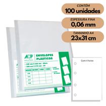 Envelope Saco Plástico A4 Acp 0,06mm 4 Furos C/100 Fino