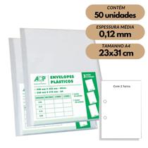 Envelope Saco Plástico A4 Acp 0,12mm 2 Furos C/50 Médio