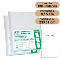 Envelope Saco Plástico A4 Acp 0,15Mm 2 Furos C/100 Grosso