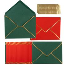Envelopes A7 de Natal, pacote com 100 envelopes verdes e vermelhos com borda dourada