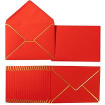 Envelopes Homtable A7 vermelhos com borda dourada, pacote com 100 (13,5 x 18,5 cm) Envelopes Homtable A7 vermelhos com borda dourada, pacote com 100 (13,5 x 18,5 cm)