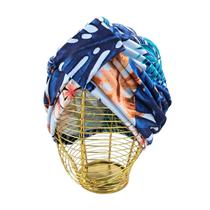 Envoltório de cabeça com turbante, azul pastel, jasmim, design floral