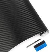 Envoltório de vinil LZLRUN 3D de fibra de carbono 30 cm x 150 cm para carro preto