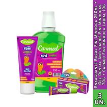 Enxaguante Bucal Fini Minhoca 250ml + Gel Dental Anti-cáries Fini Minhocas 70g + Carmed Fini Minhoca Labial 10g