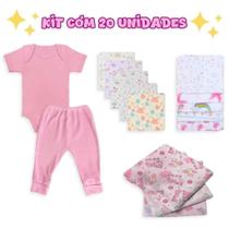 Enxoval Bebe 20 Pç Cueiro Fralda Toalha Banho E Roupa Rosa Enxoval Bebe 20 Pç Cueiro Fralda Toalha Banho E Roupa Rosa