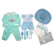 Enxoval Bebê Reborn Menino 2 Trocas + Bolsa Verde