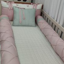 Enxoval Cama Solteiro Montessoriana 5 Peças Menina Rose Verde Borboletas Jardim Enxoval Cama Solteiro Montessoriana 5 Peças Menina Rose Verde Borboletas Jardim