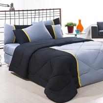 Enxoval Edredom + Jogo De Cama King Aconchego Premium 06 Peças - Preto/ Cinza