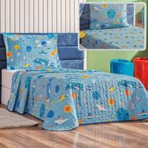 Enxoval Kit Colcha + Jogo De Cama Lençol Bouti Solteiro Infantil Kids 4 Peças - Astronauta Enxoval Kit Colcha + Jogo De Cama Lençol Bouti Solteiro Infantil Kids 4 Peças - Astronauta