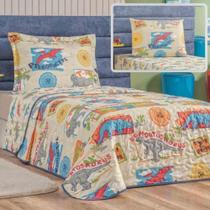 Enxoval Kit Colcha + Jogo De Cama Lençol Bouti Solteiro Infantil Kids 4 Peças - Dino Enxoval Kit Colcha + Jogo De Cama Lençol Bouti Solteiro Infantil Kids 4 Peças - Dino