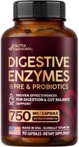 Enzimas Digestivas NutraHarmony 750 mg com Probióticos 90 Cápsulas